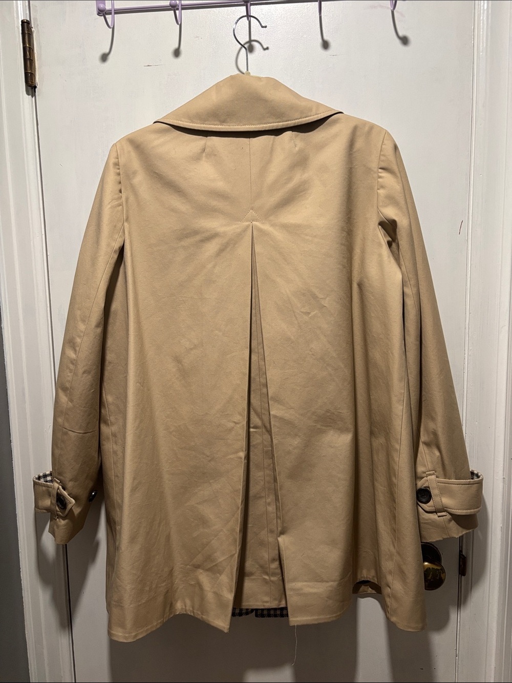 J CREW pleated trench coat plaid accent size medium - Picture 6 of 6